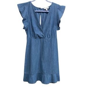 Topshop Blue Chambray Flutter Sleeve Mini Dress US 2 Boho Cotton‎ Summer